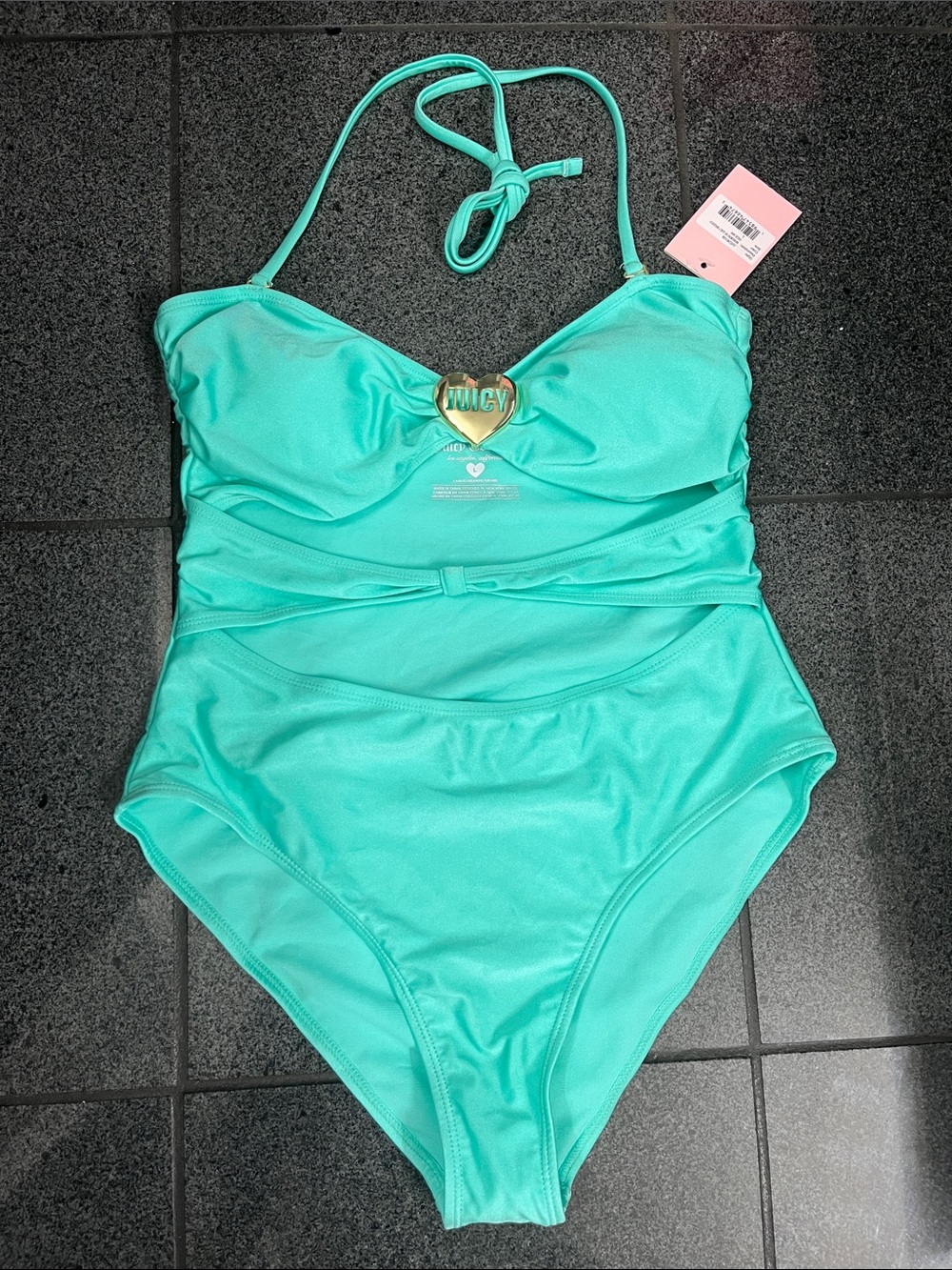 Juicy Couture Aqua/Turquoise One-Piece Swimsuit with Gold Heart Charm